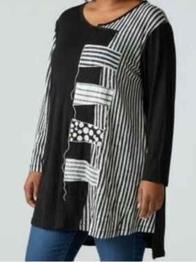 Parsley & Sage Black and White Patchwork Stripe & Dot Tunic